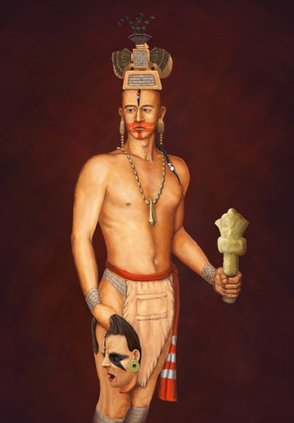 Mississippian Era Priest holding a ceremonial mace