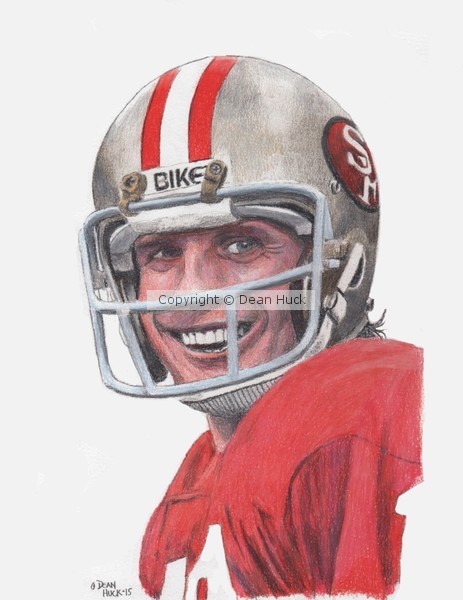 Joe Montana - SMILE - Colored pencil drawing by Dean Huck