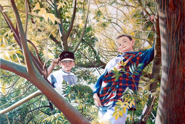 James and Grubber up a tree