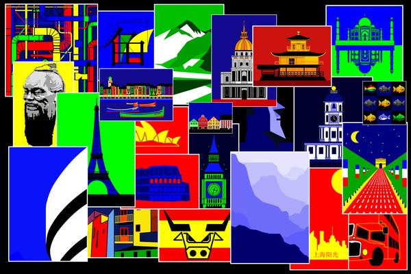 Collage with motifs from around the World