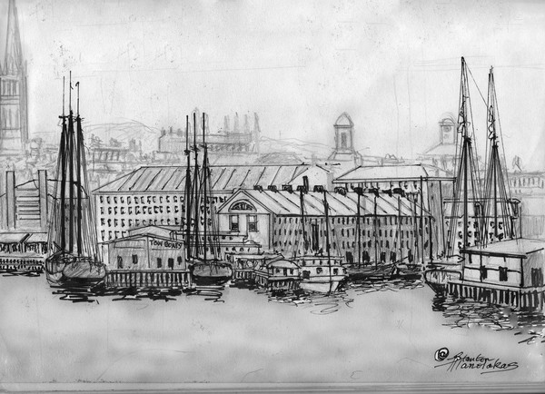 Boston Harbor and the Commercial Wharf ca. 1877
