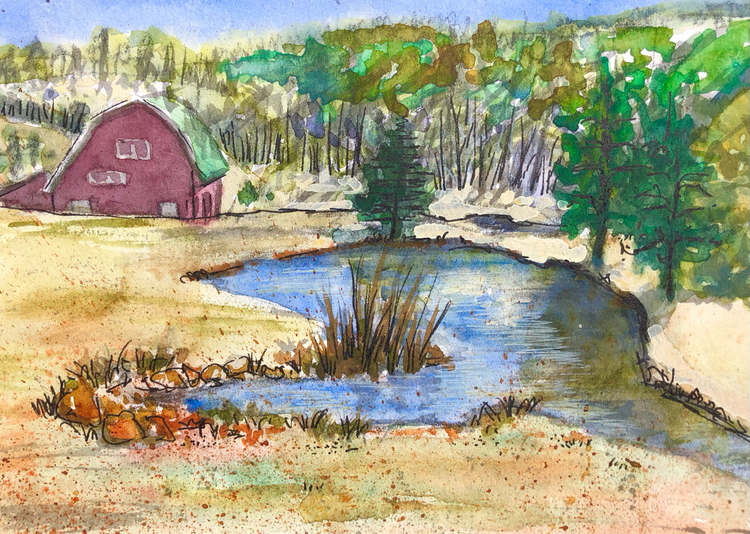 sketch nance water reflection icansketchu kerra watercolor barn