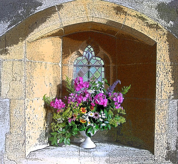 Flowers in a church window