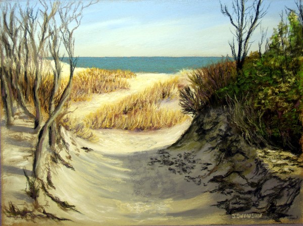 Winter Beach Path Original Pastel Painting