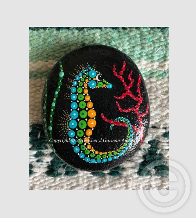 Blue Seahorse Dot Art River Stone