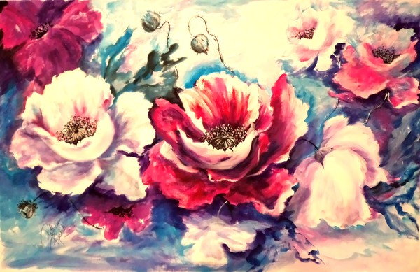 Pink and white poppies