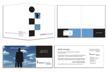 interstrata presentation folder and postcard.