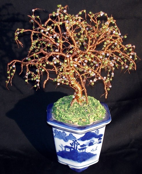 Beaded Bonsai Beaded Wire Tree Sculpture