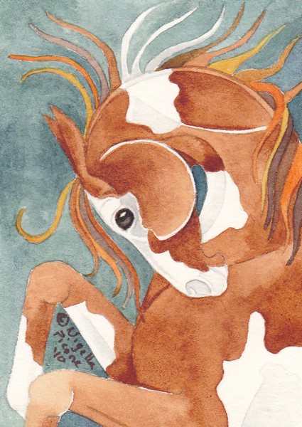Rearing Chestnut Pinto Horse On Turquoise