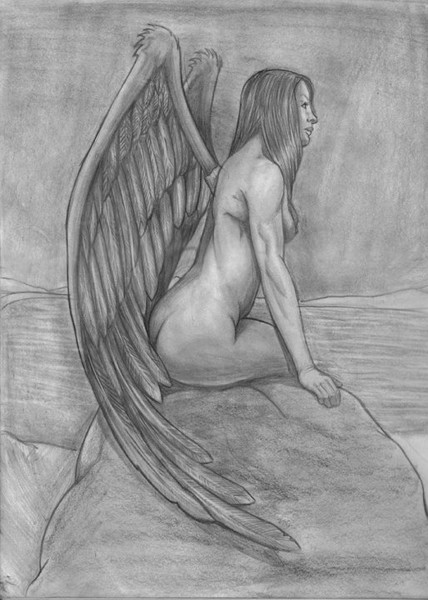 Angel by lake