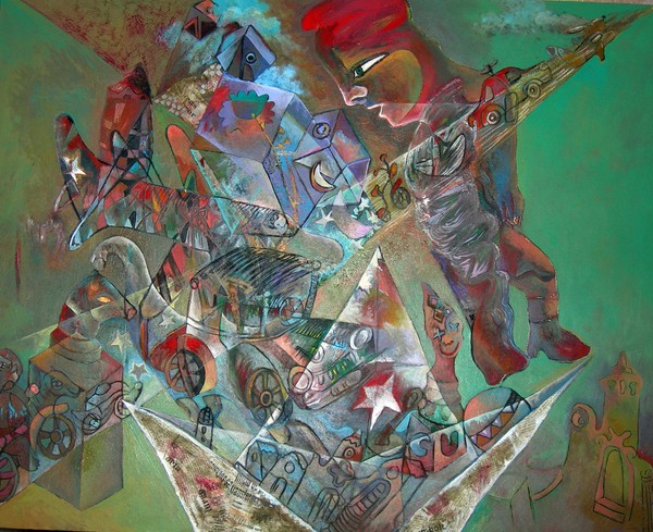 Título 'EL VIAJE FINAL'. Técnica mixta sobre lienzo. 100 x 8i cms. Año 2007