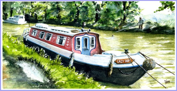 Traditional English boat on a typical French canal