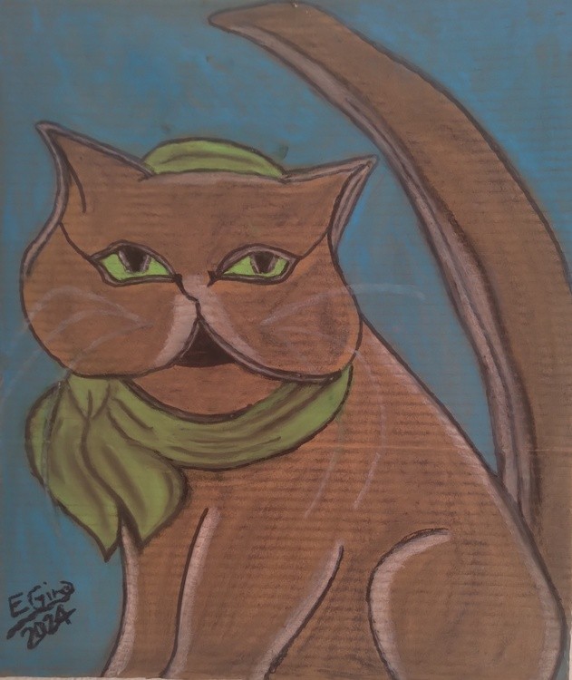 Cat with Green Scarf