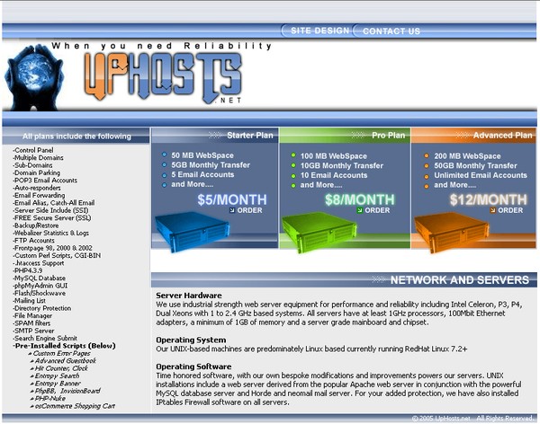 UpHosts.net Site Design.