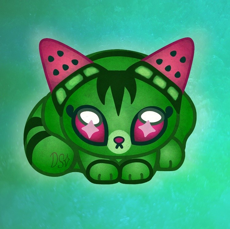 Melon cat becose now that its summer im craving watermelon I LOVE watermelon watermelon meloncat cut