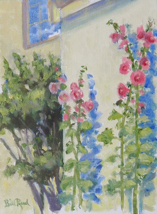 Hollyhocks - oil 8 x 6