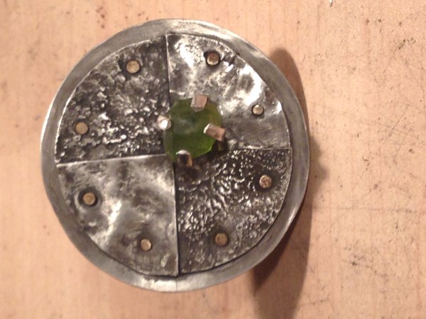 Reticulated Sterling Silver Ring w Uncut Peridot