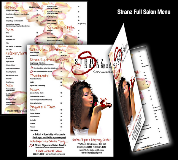 Stranz Full Salon Menu
