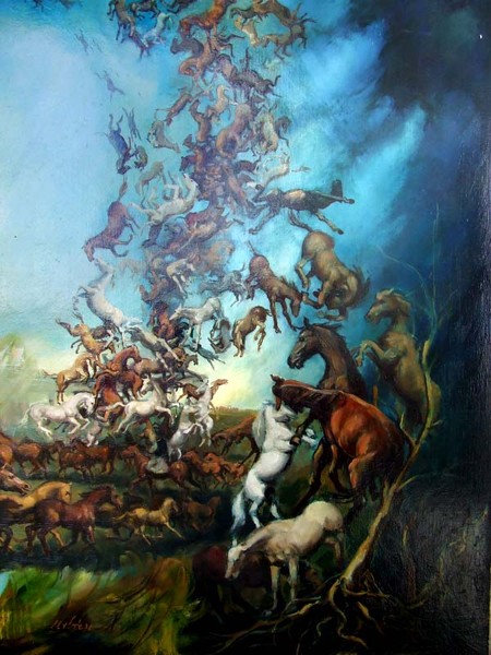 Horses in storm