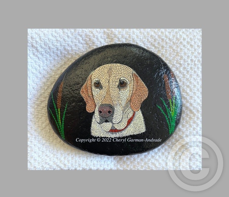 Pearl Yellow Labrador Dot Art River Stone 