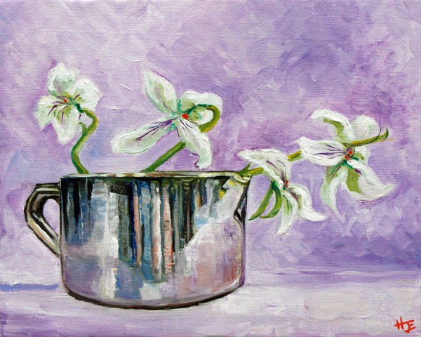 Irises in copper pot study