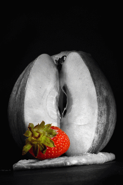 Red Strawberry Apple black and white