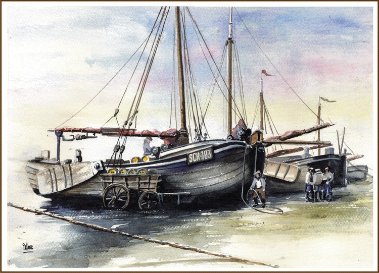 Unloading the herring-catch on the beach