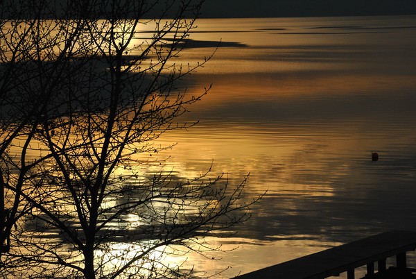 Autumn sky color in the water