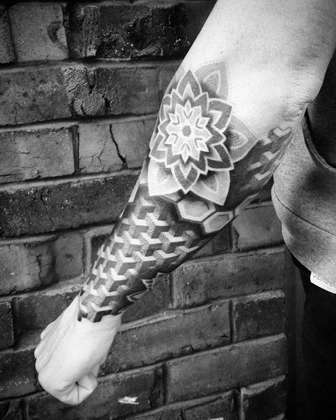 Geometric Dotwork Mandala Sleeve Tattoo