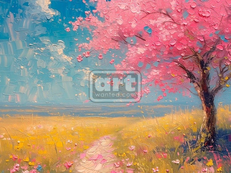 Spring Print, Flower Field Landscape Printable Art, Flower Meadow Oil Painting, Optimistic Painting 