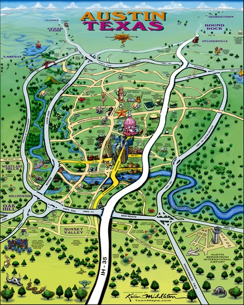 Austin Texas Cartoon Map