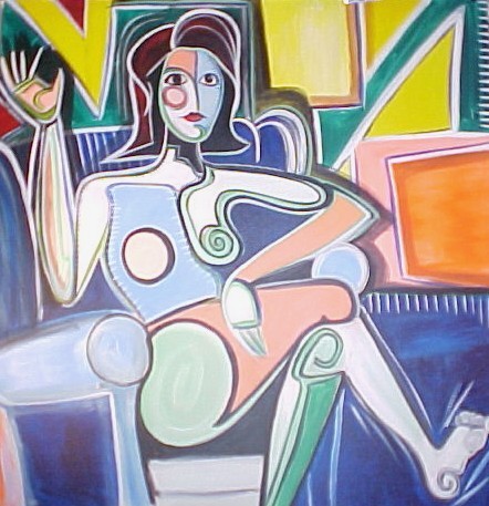 model in armchair