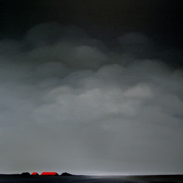 Red roofs, gray sky.