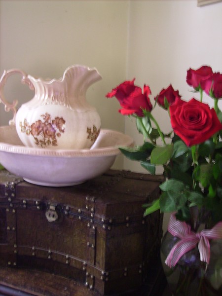 pitcher and bowl with roses
