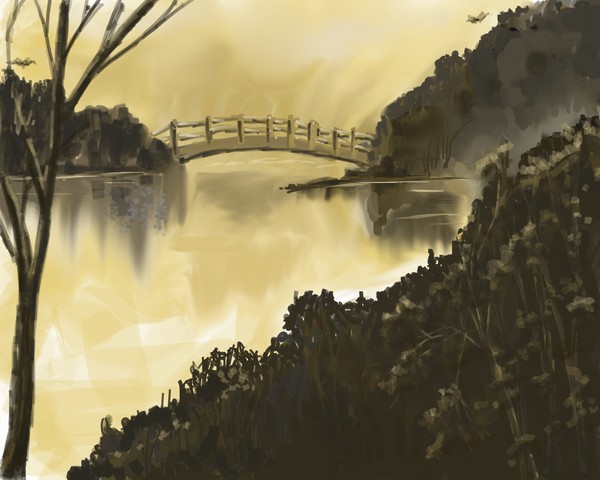 bridge over early morning stream