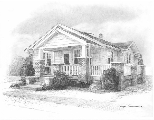 beach house pencil portrait