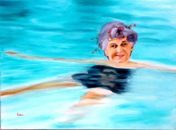 My grandma in the pool
