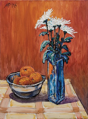 Still life with white chrysanthemums. 