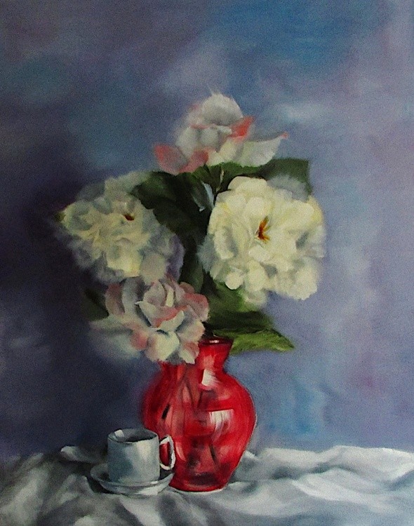 Flowers in a Red Vase