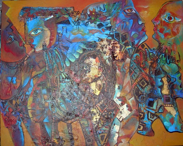 Título LA CENA. Técnica mixta sobre lienzo. 81 x 65 cms. Año 2002