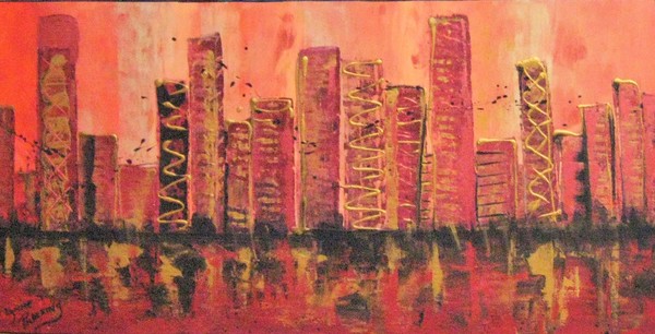 Orange red city with gold