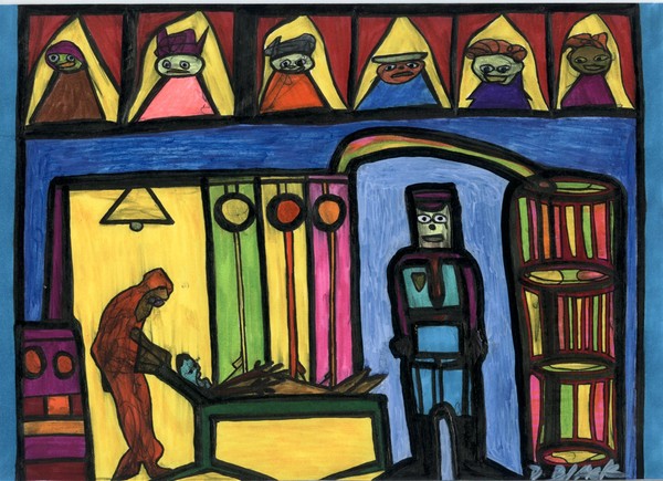 The spectacle, Pen & Ink drawing, D.Black may 06