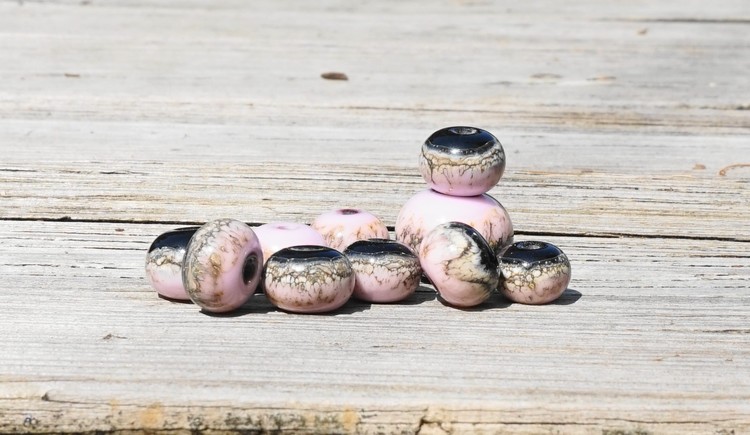 Pink on Black Lampwork Beads