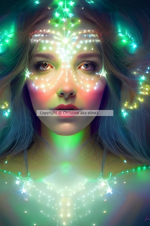 Glowing Green Stars - Goddess of Light Digital Fantasy Artwork