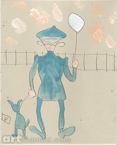 Man with dog and balloon
