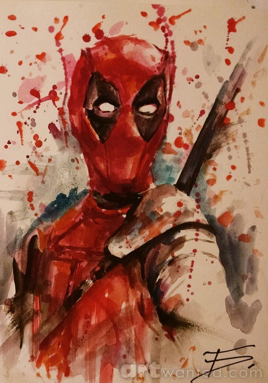 DEADPOOL original watercolour 12x9 inch