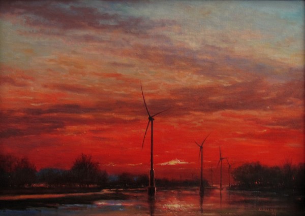 Windmills in sunset