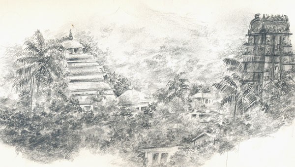 Simhachalam, a piligrim centre,India, a pencil dra