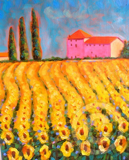 Cypress 'n Sunflowers At Valle De Lot