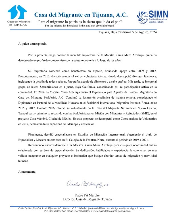 Carta Maestra Karen Muro Arechiga